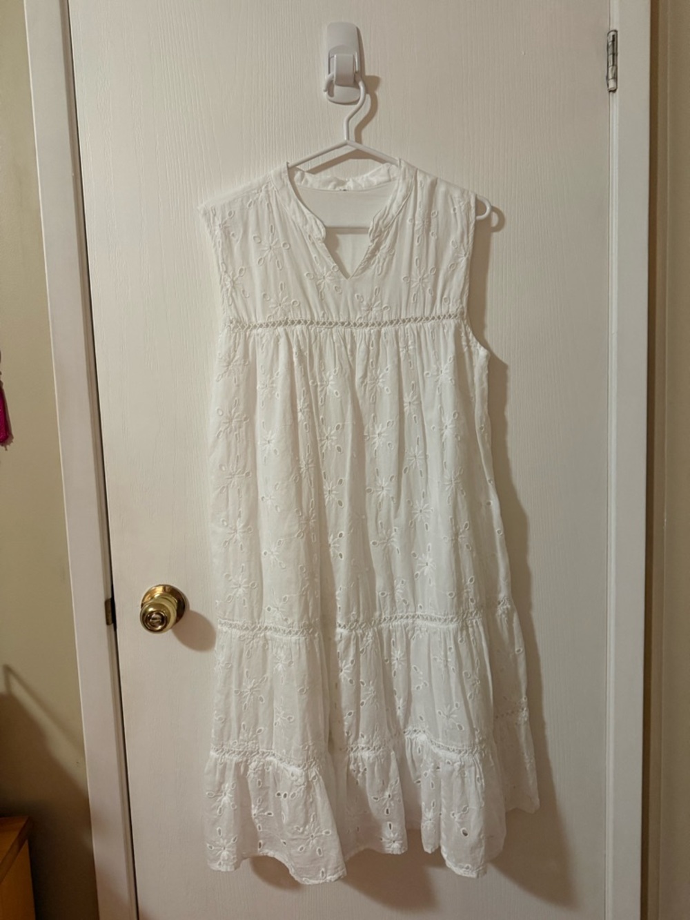 Source Unknown White Eyelet Tiered Midi Dress